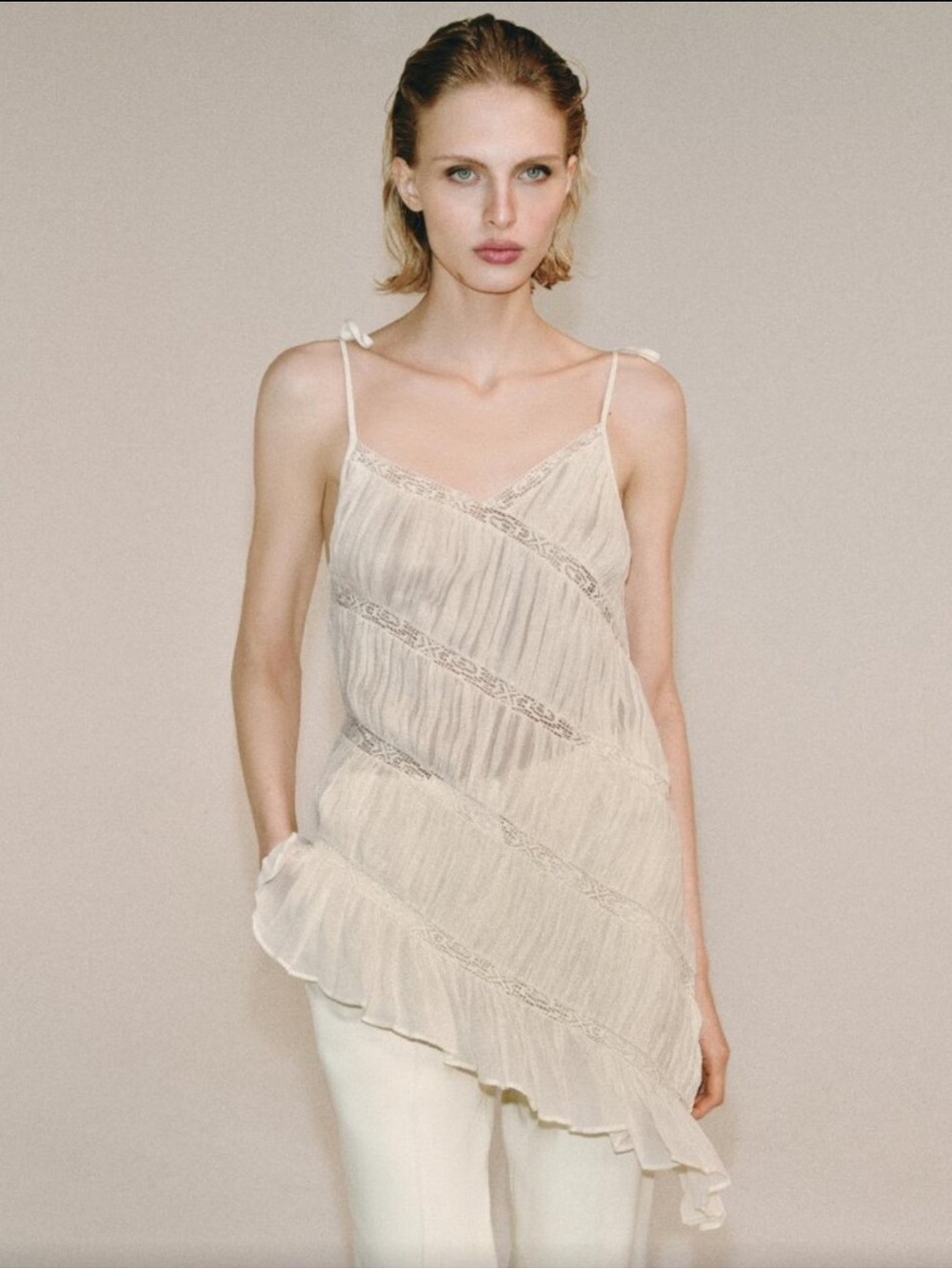 Zara Woman Collection Asymmetric Pleated
Top in Ivory NWT cream dress crochet